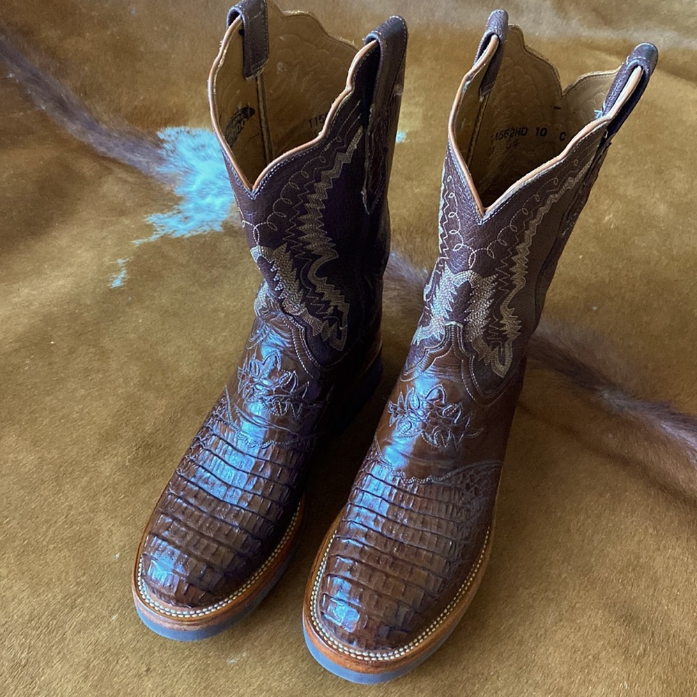 Lucchese brown alligator crepe sole cowboy boots womens 10 C